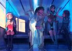  akizuki_ritsuko bukimi_isan bus ganaha_hibiki ground_vehicle idolmaster idolmaster_(classic) idolmaster_million_live! incoming_attack kisaragi_chihaya lonely makabe_mizuki minase_iori motor_vehicle multiple_girls seat sitting takatsuki_yayoi thighhighs 