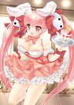  :d animal_ears bare_shoulders breasts bunny_ears choker cleavage di_gi_charat dice dice_hair_ornament hair_ornament heart kaon_(chocolate_jouet) large_breasts long_hair looking_at_viewer open_mouth pink_eyes pink_hair smile solo spoon usada_hikaru very_long_hair 