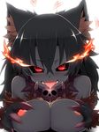  animal_ears bad_id bad_pixiv_id black black_hair black_sclera blush breasts claws collar dark_skin dog_ears dog_paws dog_tail drooling fur grin hellhound large_breasts long_hair looking_at_viewer mantarou_(shiawase_no_aoi_tori) monster_girl monster_girl_encyclopedia nipples paws red_eyes slit_pupils smile solo tail 