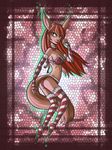  2013 animal_ears anthro armwear breasts brown_fur butt canine christmas clothed clothing collar female fox fur green_eyes hair hi_res holidays kitsu legwear lingerie long_hair looking_at_viewer looking_back mammal raptor007 red_hair skimpy smile solo 