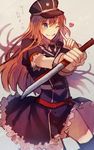  ;q blonde_hair blue_eyes boku_to_midareyo? chetarou crossdressing double-breasted dress frilled_dress frills hat heart long_hair male_focus midare_toushirou one_eye_closed otoko_no_ko solo sword tantou tongue tongue_out touken_ranbu weapon 