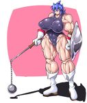  mace mocoack muscle red_eyes shield swimsuit weapon 