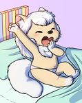  bed blush canine cat clothing cub dog feline female hair mammal millicent navel open_mouth panties saucy underwear white_hair yawn young 