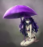  ahoge al_bhed_eyes barefoot bikini breasts ch2o cleavage hairband hex_maniac_(pokemon) long_hair looking_at_viewer medium_breasts messy_hair navel pale_skin parasol pokemon pokemon_(game) pokemon_xy purple purple_bikini purple_eyes purple_hair purple_hairband purple_umbrella seiza side-tie_bikini sitting solo swimsuit umbrella 