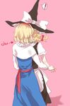  2girls alice_margatroid apron bad_id bad_pixiv_id blonde_hair blush braid capelet couple hairband hat holding_hands kirisame_marisa kiss meng_ziya multiple_girls sash short_hair side_braid touhou waist_apron witch_hat yuri 