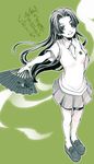  fan folding_fan hinato kongou_mitsuko long_hair monochrome school_uniform standing to_aru_kagaku_no_railgun to_aru_majutsu_no_index translation_request 
