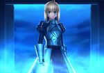 ahoge armor armored_dress artoria_pendragon_(all) blonde_hair blue dress fate/stay_night fate_(series) faulds gauntlets green_eyes invisible_air kotera_ryou saber solo 