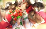  bad_id bad_pixiv_id black_hair flower hair_ornament hairclip kagerou_project long_hair looking_at_viewer ramble12 red_eyes red_scarf rose scarf solo tateyama_ayano 