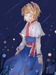  alice_margatroid ascot bad_id bad_pixiv_id blonde_hair blue_dress blue_eyes capelet dress hairband meng_ziya night short_hair touhou 