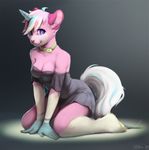  anthro blue_eyes breasts cat cleavage clothed clothing collar cute equine eyelashes feline female fur hair horn hybrid imalou mammal navel outside pink_fur skirt solo the_lego_movie unicorn unikitty white_fur 