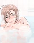  amagase_touma bathing blush brown_eyes brown_hair idolmaster idolmaster_side-m male_focus open_mouth paruru_(loooooper) smile solo wet 