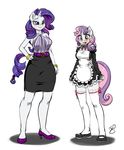  2015 aged_up anthro anthrofied blue_eyes blush clothing duo equine eyeshadow female friendship_is_magic green_eyes hair hand_on_hip high_heels horn legwear long_hair maid_uniform makeup mammal my_little_pony pia-sama plain_background rarity_(mlp) sibling sisters smile standing sweetie_belle_(mlp) two_tone_hair unicorn white_background 