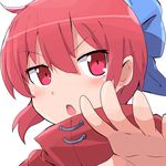  1girl bow hair_bow kuromu_(underporno) open_mouth red_eyes red_hair sekibanki short_hair solo touhou 