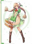  apron basket blonde_hair boots braid bread brown_eyes dress food full_body hair_ornament highres knee_boots legs long_hair long_legs looking_at_viewer manaflare_amil open_mouth shining_(series) shining_hearts simple_background smile solo tanaka_takayuki twin_braids twintails 