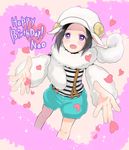  akariko animal_costume birthday blush character_name english happy_birthday hat heart idolmaster idolmaster_side-m male_focus okamura_nao outstretched_arms sheep_costume sheep_hat shirt shorts smile solo striped striped_shirt suspenders 