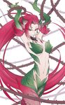  arms_up bare_shoulders breasts cleavage es_(esscarlet) large_breasts leaf leaf_bra league_of_legends long_hair looking_at_viewer midriff monster_girl navel orange_eyes pink_hair plant red_hair smile solo thorns very_long_hair vines yellow_eyes zyra 