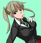  alternate_breast_size breasts colorized green_eyes jacket large_breasts maka_albarn necktie solo soul_eater twintails 