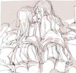  closed_eyes face-to-face from_behind greyscale kirisawa_saki monochrome multiple_girls original school_uniform side-by-side sketch skirt yuri 