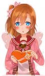  1girl blue_eyes blush box female kakizato kousaka_honoka love_live!_school_idol_project orange_hair ribbon short_hair side_ponytail side_tail solo valentine wings 