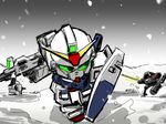  blue_destiny_03 chibi dom gun gundam gundam_side_story:_the_blue_destiny kurohaneco mecha shield snow weapon zaku 