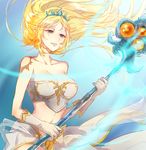  bangs blonde_hair blue_eyes breasts es_(esscarlet) floating_hair janna_windforce large_breasts league_of_legends long_hair midriff off_shoulder parted_bangs pointy_ears solo staff 