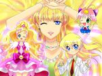  commentary_request cure_flora go!_princess_precure haruno_haruka highres luna_rune macross macross_frontier multiple_girls pani_poni_dash! potemayo potemayo_(character) precure rebecca_miyamoto sheryl_nome trait_connection 
