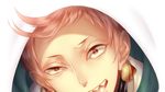  earrings face iwatooshi jewelry looking_at_viewer male_focus nipponia_nippon open_mouth pink_hair sharp_teeth solo teeth touken_ranbu 