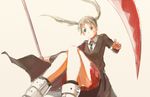  boots colorized green_eyes highres jacket maka_albarn necktie panties scythe solo soul_eater twintails underwear weapon 