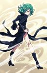  ang black_dress curly_hair dress green_eyes green_hair one-punch_man short_hair solo tatsumaki telekinesis wind 