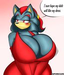  2015 anthro big_breasts blush breasts cleavage clothed clothing crossgender female hedgehog huge_breasts mammal sega shadow_the_hedgehog solo sonic_(series) supersonicrulaa 