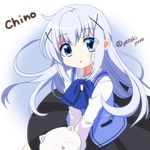  blue_eyes character_name gochuumon_wa_usagi_desu_ka? hair_ornament hairclip kafuu_chino long_hair rabbit_house_uniform silver_hair solo x_hair_ornament yatsuki_yura 