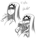  2015 balls black_and_white breasts double_(skullgirls) eyes_closed female human ltomb male mammal monochrome nun oral penis skullgirls smile tentacles 