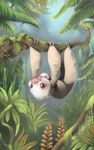  ambiguous_gender child claws cute detailed_background duo feral hanging jungle nature outside parent pink_eyes sleeping sloth smile tree unknown_artist young 