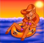  2015 beach bear bikini breasts cleavage clothed clothing deaddog2007_(artist) disney inner_tube mammal milf mother navel parent rebecca_cunningham sea seaside swimsuit talespin water 