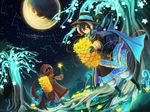  bad_id bad_pixiv_id basket black_hair constellation gloves hat latale long_hair looking_at_viewer moon open_mouth red_eyes scarf sky staff star star_(sky) starry_sky tree yu-ri 