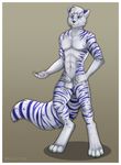  2015 abs anthro balls blue_eyes canine claws delilittle feline fur hair hybrid leopard male mammal nude pawpads paws plain_background pose purple_fur purple_stripes sheath snow_leopard solo striped_body tiger white_fur white_hair wolf 