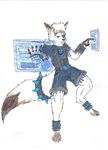  canine clothing floating fox fur invalid_background male mammal nyghtmar3 solo technology white_fur 