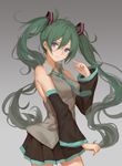  detached_sleeves green_hair hatsune_miku highres kuuu long_hair necktie skirt solo twintails very_long_hair vocaloid 