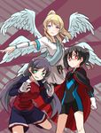  afuro_terumi afuro_terumi_(cosplay) angel_wings ayase_eli black_hair blonde_hair blue_eyes cosplay crossover dark_emperors gloves highres inazuma_eleven inazuma_eleven_(series) kazemaru_ichirouta kazemaru_ichirouta_(cosplay) little_gigant long_hair love_live! love_live!_school_idol_project multiple_girls multiple_wings ponytail purple_hair red_eyes rococo_urupa rococo_urupa_(cosplay) seraph shipii_(jigglypuff) smile toujou_nozomi twintails wings yazawa_nico zeus_(inazuma_eleven) 