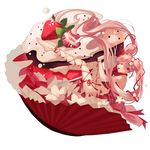  cupcake food fruit hatsune_miku joseph_lee long_hair open_mouth pink_hair ribbon sakura_miku solo strawberry thighhighs twintails very_long_hair vocaloid 
