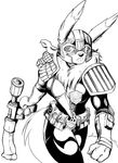  2015 anthro bandai big_breasts breasts cleavage clothed clothing crossover digimon dildo dildo_gun female gun horsecock_dildo judge_dredd ranged_weapon renamon sex_toy solo weapon yawg 
