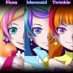  amanogawa_kirara aqua_eyes blonde_hair blue_eyes blue_hair character_name choker cure_flora cure_mermaid cure_twinkle earrings go!_princess_precure hair_ornament haruno_haruka highres jewelry kaidou_minami long_hair looking_at_viewer magical_girl multicolored_hair multiple_girls nishi_koutarou open_mouth out_of_frame pink_hair portrait precure purple_hair smile two-tone_hair 