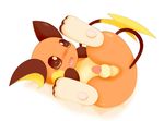  2015 anus balls blush butt feral legs_up looking_away lying male nintendo on_back on_side open_mouth pawpads paws penis perineum plain_background pok&eacute;mon raichu schnecken shy solo tapering_penis video_games white_background 