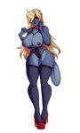  2015 alpha_channel anthro areola big_breasts blonde_hair blue_lips blue_skin breasts collar female hair high_heels legwear lips long_hair looking_down marine nails nipples rebeccacablah red_eyes red_skin shoes solo standing stockings thick_thighs unknown_species wide_hips 