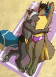  beach canine clothing collar drake26 kangaroo male male/male mammal marsupial roopants sand seaside sootaawolf speedo swimsuit towel wolf 