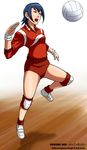  ayuhara_natsu blue_eyes blue_hair capcom highres justice_gakuen knee_pads leg_up short_hair sportswear volleyball volleyball_uniform watermark web_address yas 