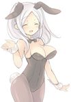 ^_^ animal_ears bad_id bad_pixiv_id blush bow bowtie breasts bunny_ears bunny_girl bunny_tail bunnysuit cleavage closed_eyes detached_collar female_my_unit_(fire_emblem:_kakusei) fire_emblem fire_emblem:_kakusei long_hair medium_breasts my_unit_(fire_emblem:_kakusei) pantyhose sketch solo tail teu_(navy) white_background white_hair wrist_cuffs 