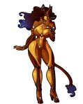  2015 alpha_channel amber_eyes anthro big_breasts boots breasts brown_hair brown_nose brown_skin claws cleavage clothed clothing equine female hair high_heels horn lips long_hair looking_at_viewer mammal navel purple_hair rebeccacablah red_lips skimpy smile solo standing thick_thighs tight_clothing unicorn unknown_species wide_hips yellow_skin 