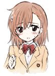  bad_id bad_pixiv_id brown_eyes brown_hair hair_ornament hairpin misaka_mikoto nae_(rno) school_uniform solo to_aru_kagaku_no_railgun to_aru_majutsu_no_index 