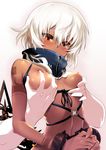  bad_id bad_twitter_id bdsm bikini bikini_aside bikini_top black_rock_shooter breast_grab breasts breasts_outside covering_mouth cuffs dark_skin dress grabbing grabbing_from_behind highres m-da_s-tarou necktie nipples petite red_eyes restrained saliva shackles short_hair sleeveless sleeveless_dress small_breasts solo_focus strength_(black_rock_shooter) swimsuit swimsuit_aside tears white_hair 